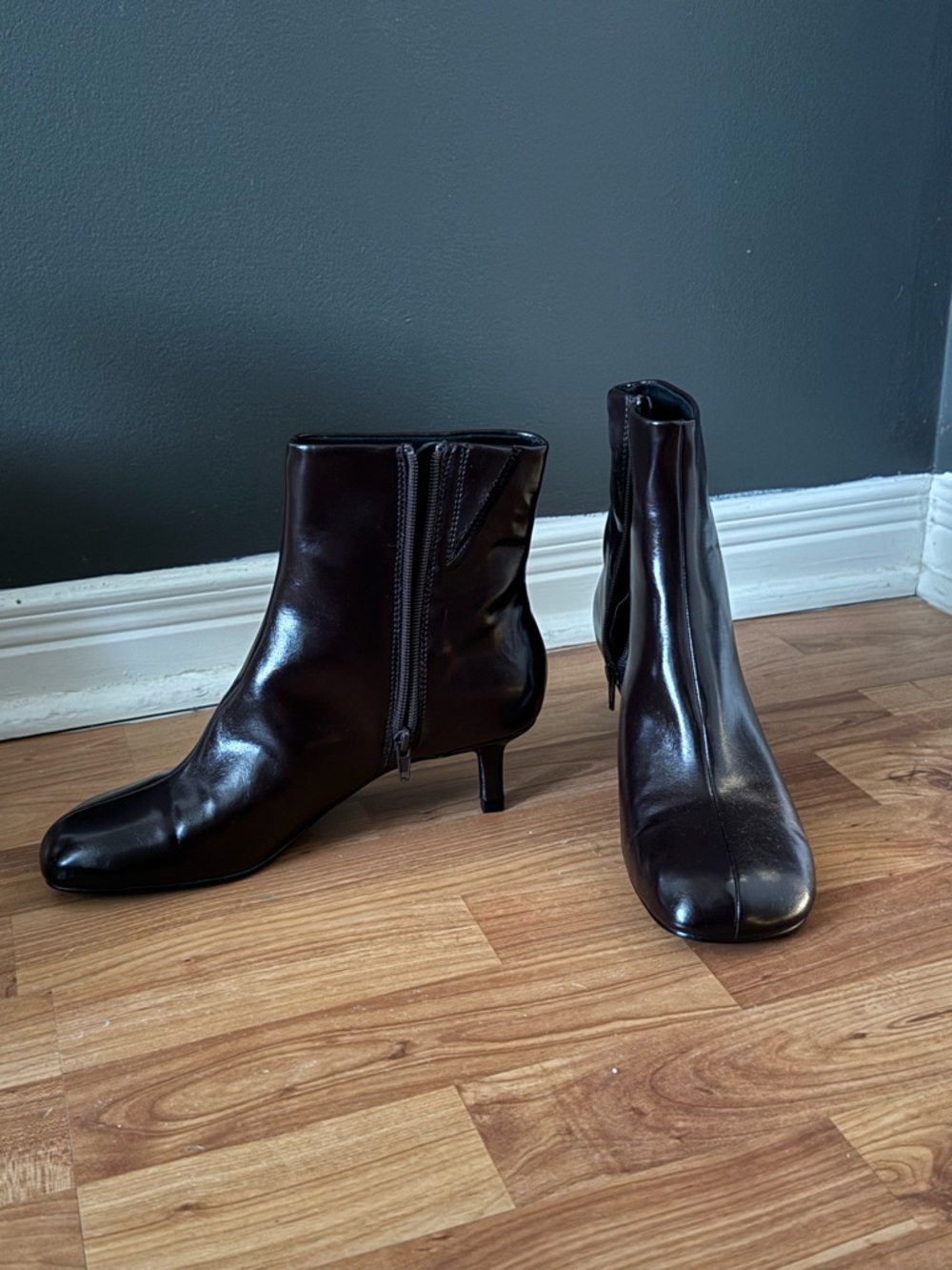 Call It Spring Black Leather Ankle Booties with Kitten Heel